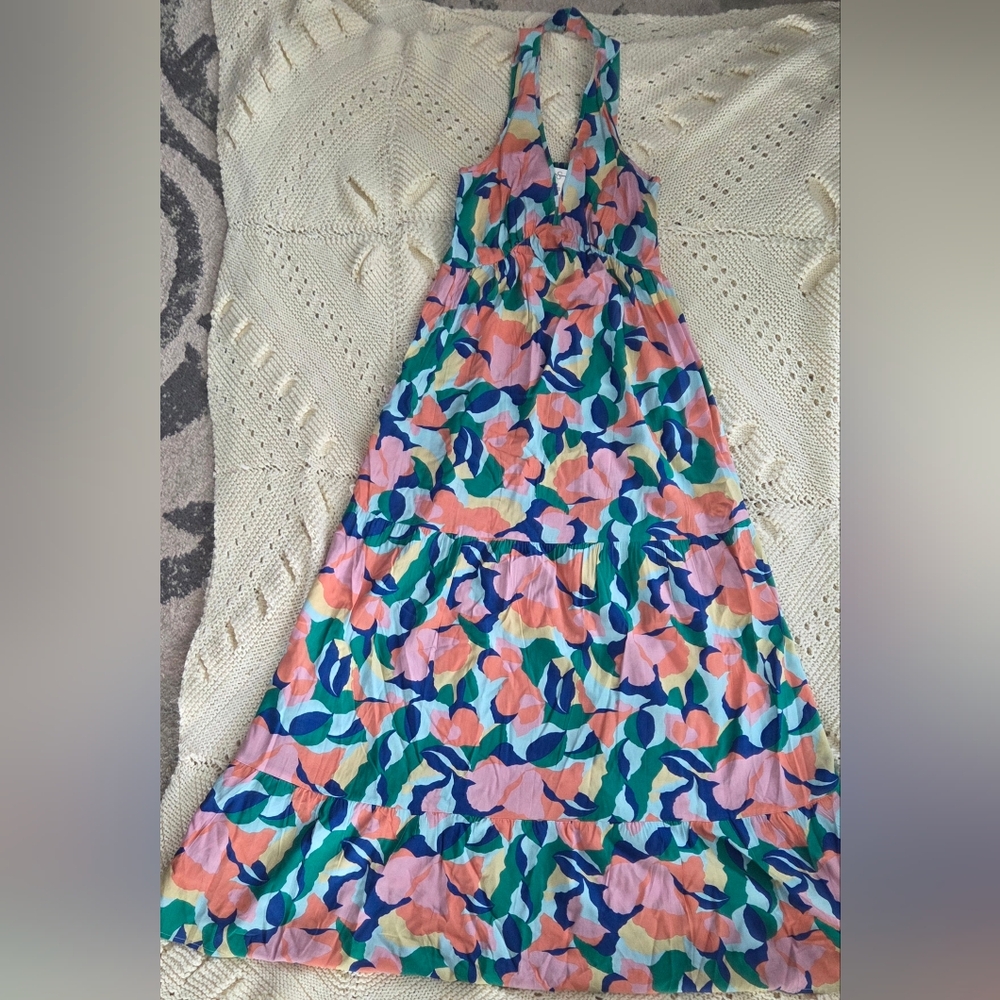 Jessica Simpson Floral Halter Maxi Dress Smocked Back Tiered Spring Summer Size - Picture 7 of 7